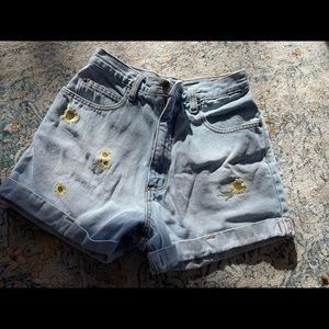 Vintage Embroidered Sunflower Shorts